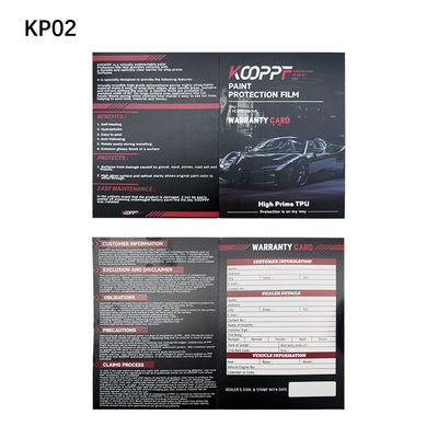 Buon prezzo KP02 Auto PPF Tools OEM Brand Trifold Guarantee Cards 10 X 6