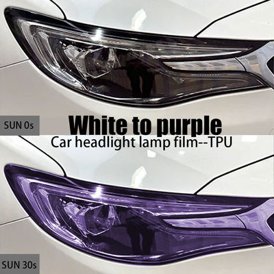 calidad Película de lámpara de automóvil de TPU autocurativa protectora de color blanco a púrpura 0.3 * 15m fábrica